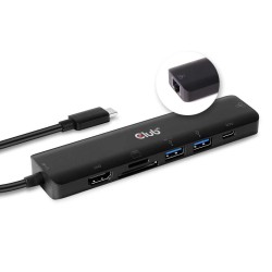 Base Club3D USB-C, HDMI, Ethernet, 100W PD, Leitor de Cartões 4K