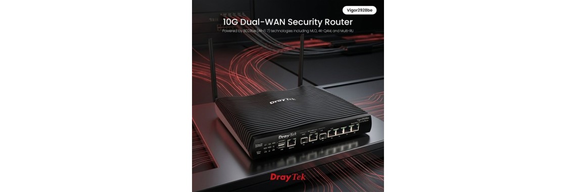 Novo modelo de Router 10G com Wi-Fi 7 (802.11be) DrayTek Vigor2928be Novo modelo de Router 10G com Wi-Fi 7 (802.11be) DrayTek Vigor2928be