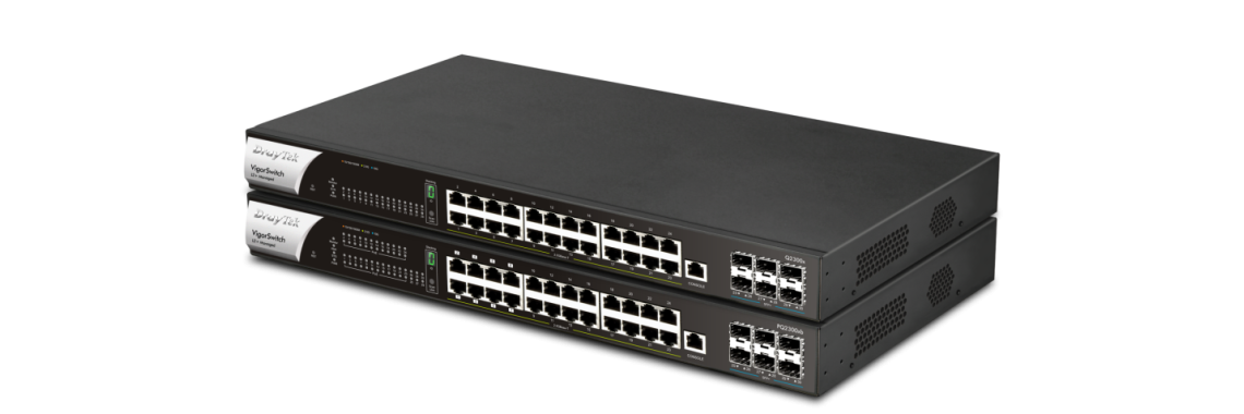 Nova série DrayTek VigorSwitch Q2300x de 30 Portas, com Gestão L2+, 2.5GbE / 10G (SFP+) / PoE++