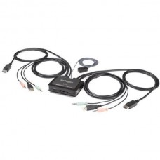 StarTech.com 2 Port DisplayPort KVM Switch, 4K 60Hz, Compact Dual Port UHD DP 1.2 USB Desktop KVM Switch w/ Integrated 4ft Cables & Audio, Bus Powered & Remote Switching, MacBook ThinkPad - SV211DPUA4K