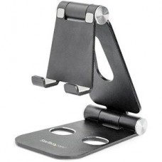 StarTech.com Phone and Tablet Stand, Foldable Universal Mobile Device Holder for Smartphones & Tablets, Adjustable Multi-Angle Viewing Ergonomic Cell Phone Stand for Desk, Portable, Black - Foldable Phone Holder (USPTLSTNDB) - Apoio de desktop para t