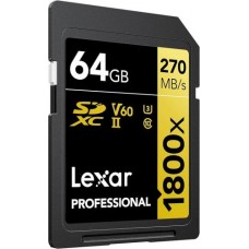 LEXAR 64GB PROFESSIONAL 1800X SDXC UHS-II CARDS,  UP TO 280MB/S READ 210MB/S WRITE C10 V60 U3
