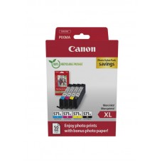 Canon CLI-571XL BK/C/M/Y PHOTO VALUE - 4x6 Photo Paper (PP-201 50sheets) + Cyan XL, Magenta XL, Yellow XL, & Photo Black XL ink tanks