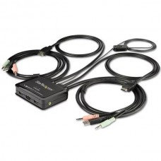 StarTech.com 2 Port HDMI KVM Switch, 4K 60Hz, Compact Dual Port UHD/Ultra HD USB Desktop KVM Switch with Integrated 4ft Cables & Audio, Bus Powered & Remote Switching, MacBook ThinkPad - SV211HDUA4K