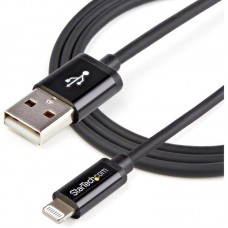 StarTech.com 1m (3ft) Black Apple 8-pin Lightning Connector to USB Cable for iPhone / iPod / iPad - Charge and Sync Cable - 1 meter (USBLT1MB) - Cabo Lightning - Lightning macho para USB macho - 1 m - proteção dupla - preto - para P/N: ST7C51224, ST7