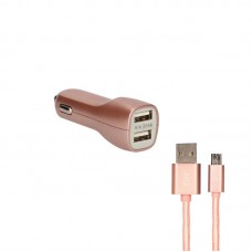 Carregador Ksix Metalizado 2x USB 2.1A + Cabo Micro-USB, Dourado Rosa